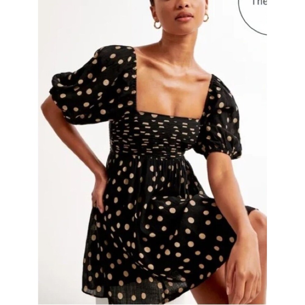Abercrombie Black Polka Dot Emerson Puff Sleeve Mini Dress Extra Large Tall